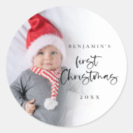 Baby Eerste Kerstmis foto Overlay Script Ronde Sticker