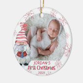 Baby eerste Kerstmis foto Roze Snowflake 2 Keramisch Ornament (Links)