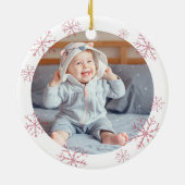 Baby eerste Kerstmis foto Roze Snowflake 2 Keramisch Ornament (Achterkant)