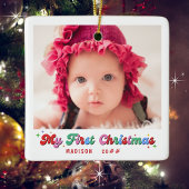 Baby Eerste Kerstmis Fotonaam en Jaar Classic Keramisch Ornament
