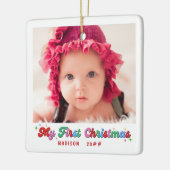 Baby Eerste Kerstmis Fotonaam en Jaar Classic Keramisch Ornament (Links)