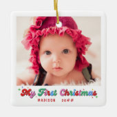 Baby Eerste Kerstmis Fotonaam en Jaar Classic Keramisch Ornament (Voorkant)