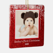 Baby Eerste Kerstmis Fotonaam Keramisch Ornament (Rechts)