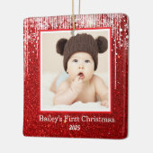 Baby Eerste Kerstmis Fotonaam Keramisch Ornament (Links)