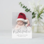 Baby Eerste Kerstmis Geboorte Datum Foto Overlay Feestdagenkaart (Staand voorkant)