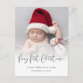 Baby Eerste Kerstmis Geboorte Datum Foto Overlay Feestdagenkaart (Voorkant)