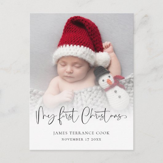 Baby Eerste Kerstmis Geboorte Datum Foto Overlay Feestdagenkaart (Voorkant)