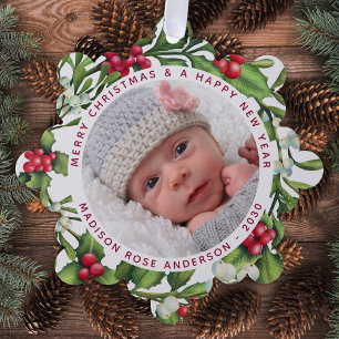 Baby Eerste Kerstmis Gepersonaliseerde Foto Mistle Ornament Kaart
