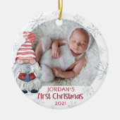 Baby Eerste Kerstmis Gnome Snowflake Keramisch Ornament (Voorkant)