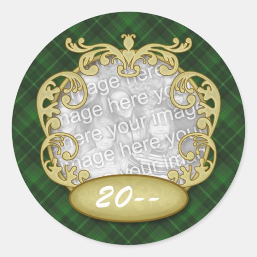 Baby Eerste Kerstmis Groen Plaid Ronde Sticker (Voorkant)