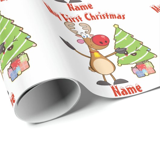 Baby EERSTE Kerstmis INPakkEN Rendier Custom Cadeaupapier (Rol Hoek)