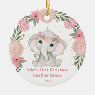 Baby Eerste Kerstmis Meisjes Olifant Gepersonalise Keramisch Ornament