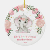 Baby Eerste Kerstmis Meisjes Olifant Gepersonalise Keramisch Ornament (Achterkant)
