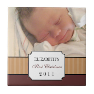 Baby eerste kerstmis met bruine ribbon stripe keep tegeltje