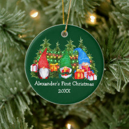 Baby Eerste Kerstmis met Gnomes Green Keramisch Ornament