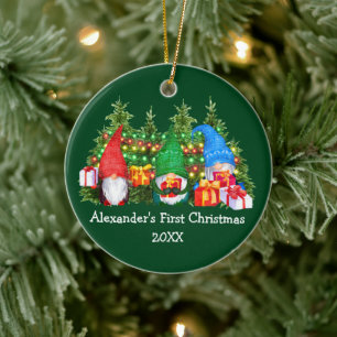 Baby Eerste Kerstmis met Gnomes Green Keramisch Ornament