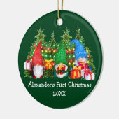 Baby Eerste Kerstmis met Gnomes Green Keramisch Ornament (Links)