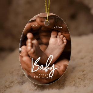 Baby Eerste Kerstmis Modern Elegant Chic Foto Keramisch Ornament