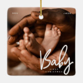 Baby Eerste Kerstmis Modern Elegant Chic Foto Keramisch Ornament (Achterkant)