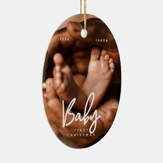 Baby Eerste Kerstmis Modern Elegant Chic Foto Keramisch Ornament (Rechts)