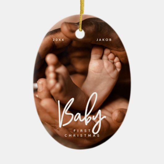 Baby Eerste Kerstmis Modern Elegant Chic Foto Keramisch Ornament (Voorkant)