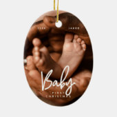 Baby Eerste Kerstmis Modern Elegant Chic Foto Keramisch Ornament (Achterkant)