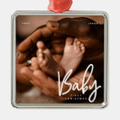 Baby Eerste Kerstmis Modern Elegant Chic Foto Metalen Ornament (Voorkant)