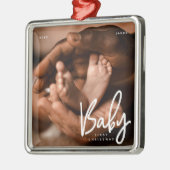 Baby Eerste Kerstmis Modern Elegant Chic Foto Metalen Ornament (Links)