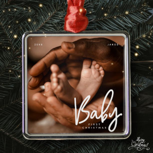 Baby Eerste Kerstmis Modern Elegant Chic Foto Metalen Ornament