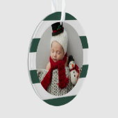 Baby eerste Kerstmis Modern Green Stripes Foto Ornament (voorkant)