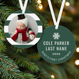 Baby Eerste Kerstmis Modern Groene Strepen Foto Ornament