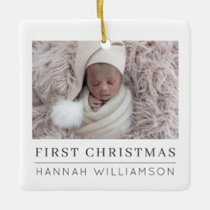 Baby Eerste Kerstmis Moderne Minimale Foto Keramisch Ornament