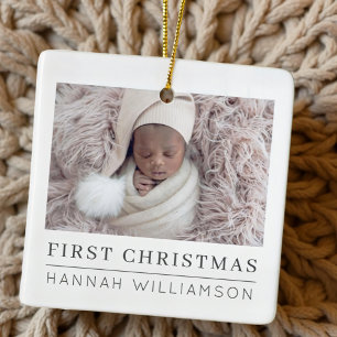 Baby Eerste Kerstmis Moderne Minimale Foto Keramisch Ornament