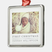 Baby Eerste Kerstmis Moderne Minimale Foto Metalen Ornament (Links)