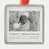 Baby Eerste Kerstmis Moderne Minimale Foto Metalen Ornament (Voorkant)