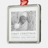 Baby Eerste Kerstmis Moderne Minimale Foto Metalen Ornament (Links)