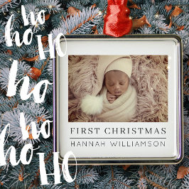 Baby Eerste Kerstmis Moderne Minimale Foto Metalen Ornament