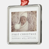 Baby Eerste Kerstmis Moderne Minimale Foto Metalen Ornament (Links)