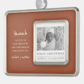 Baby Eerste Kerstmis Moderne Minimale Foto Verzilverd Omlijst Ornament (Links)