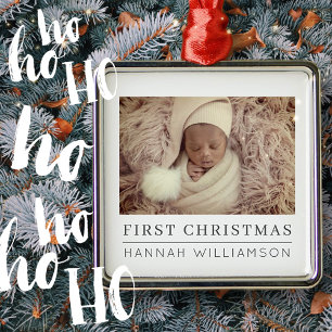 Baby Eerste Kerstmis Moderne Minimalistische Foto Metalen Ornament