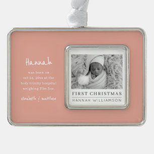 Baby Eerste Kerstmis Moderne Minimalistische Foto Verzilverd Omlijst Ornament