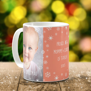 Baby eerste Kerstmis Nieuwe foto's van mama en pap Koffiemok