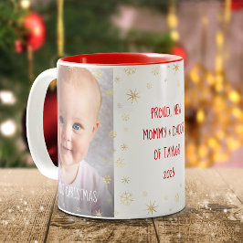 Baby eerste Kerstmis Nieuwe mam Pap Snowflakes 2 F Tweekleurige Koffiemok