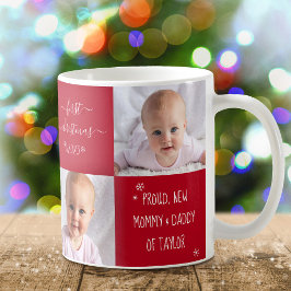 Baby Eerste Kerstmis Nieuwe Mam Papa 2 Foto Aangep Koffiemok