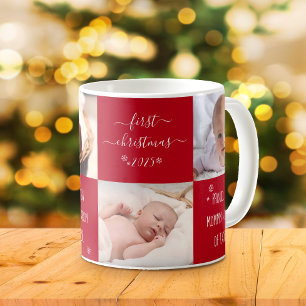 Baby Eerste Kerstmis Nieuwe Mam Papa 4 Foto Aangep Koffiemok