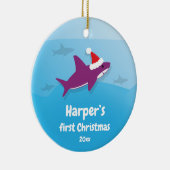 Baby Eerste Kerstmis Paarse haai Keramisch Ornament (Rechts)