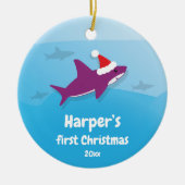 Baby Eerste Kerstmis Paarse haai Keramisch Ornament (Voorkant)