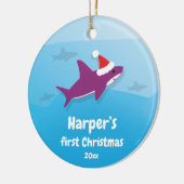 Baby Eerste Kerstmis Paarse haai Keramisch Ornament (Links)