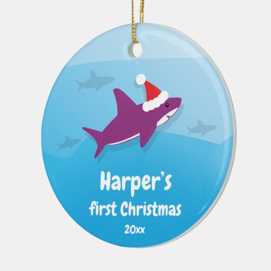 Baby Eerste Kerstmis Paarse haai Keramisch Ornament (Links)