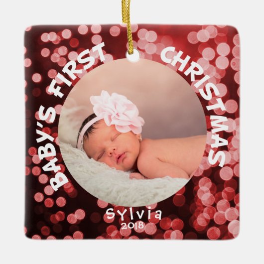 Baby Eerste Kerstmis - Persoonlijke foto Keramisch Ornament (Voorkant)